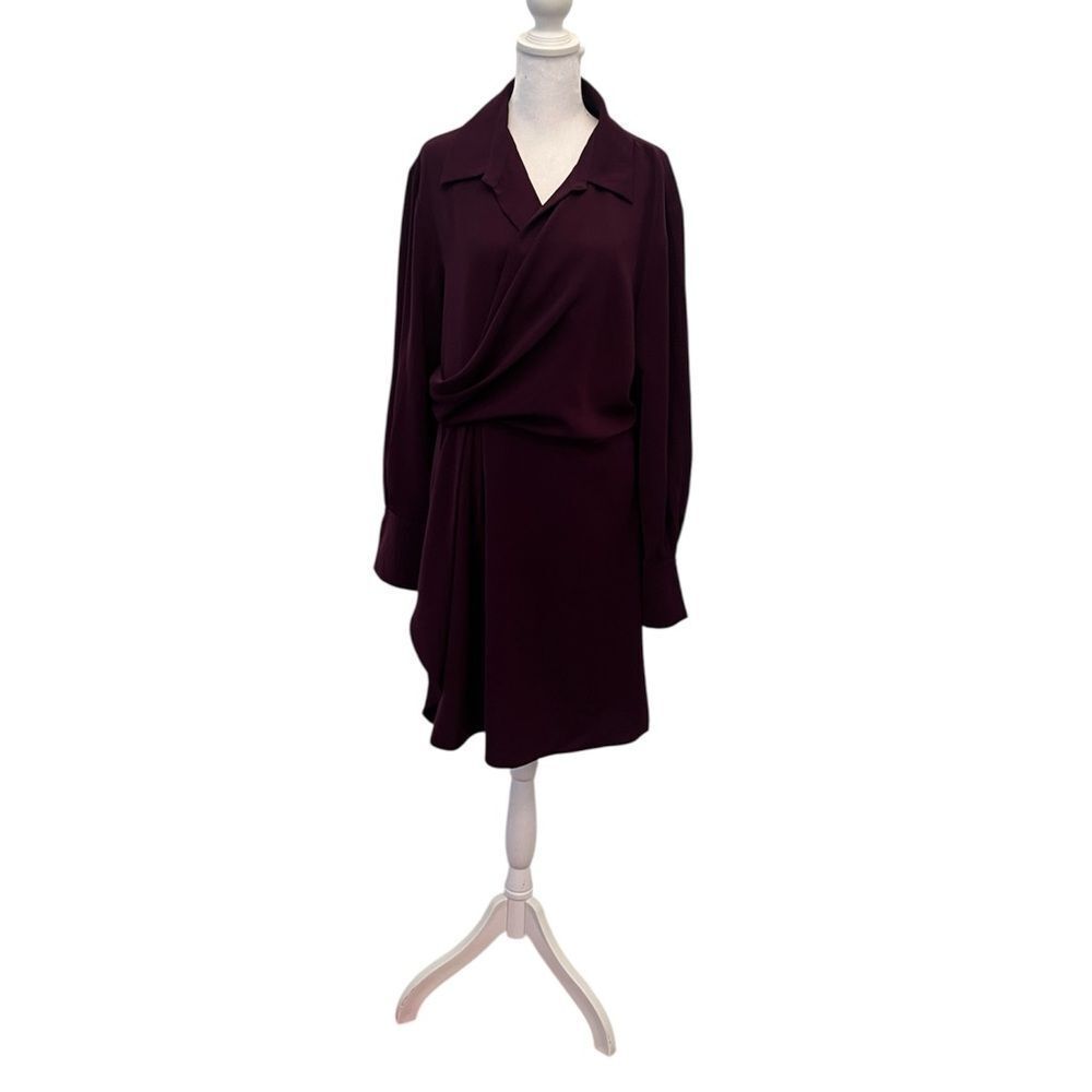 Dkny Purple Dress Szm Pleated Long Sleeves With Cuffs Faux Wrap Front Euc